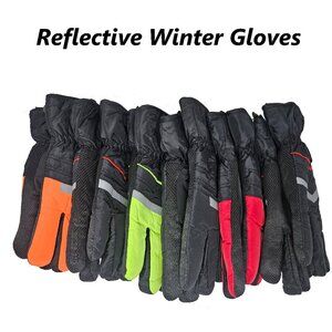 Adult Extra Large Reflective Winter Gloves, Bundle of 3 Pairs, Various Colors
